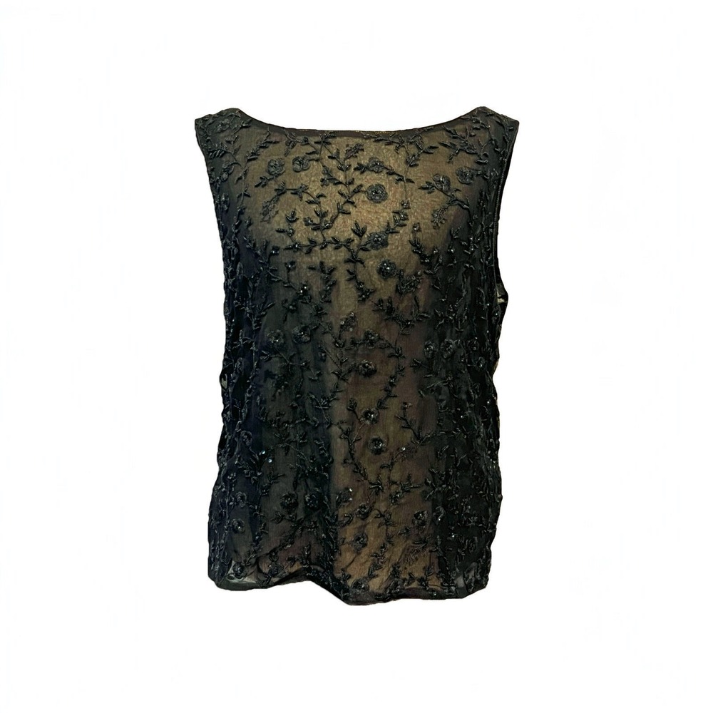 Lafayette 148 Silk Top Women Medium Black Beaded Sequin Luxury Glam Bling $236